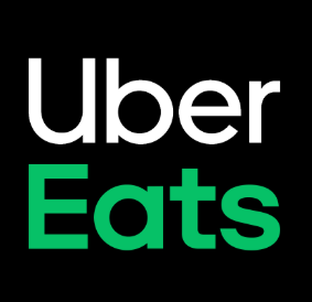 The Uber Eats logo features white Uber text above green Eat text on a solid black square background.