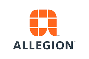 Allegion logo: Orange grid symbol forming a stylized 