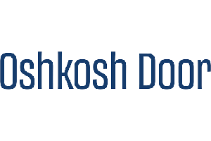 Oshkosh Door logo in dark blue text on a white background.