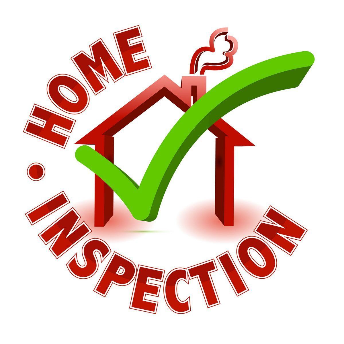Home inspection logo with red house outline and green check mark