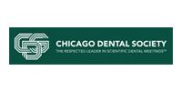Logo for the Chicago Dental Society: a green rectangular banner with a stylized 