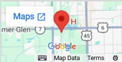 Google Maps snippet showing a map location pin with the number 403, a hospital icon, and a link to open in Maps.