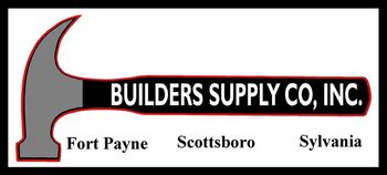 Logo of Builders Supply Co., Inc. with a hammer graphic and location names: Fort Payne, Scottsboro, Sylvania.