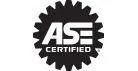 Black and white ASE Certified logo: gears surrounding