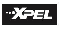 The XPEL logo featuring white, bold, italicized text on a black rectangular background with three dots to the left of the X.