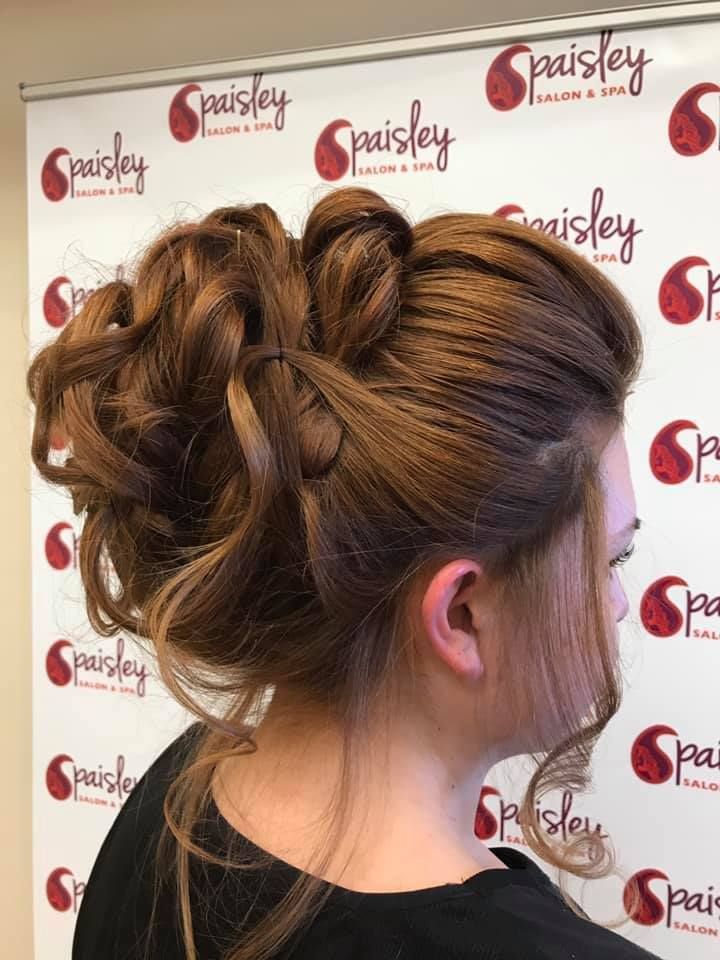 Brown hair in an updo