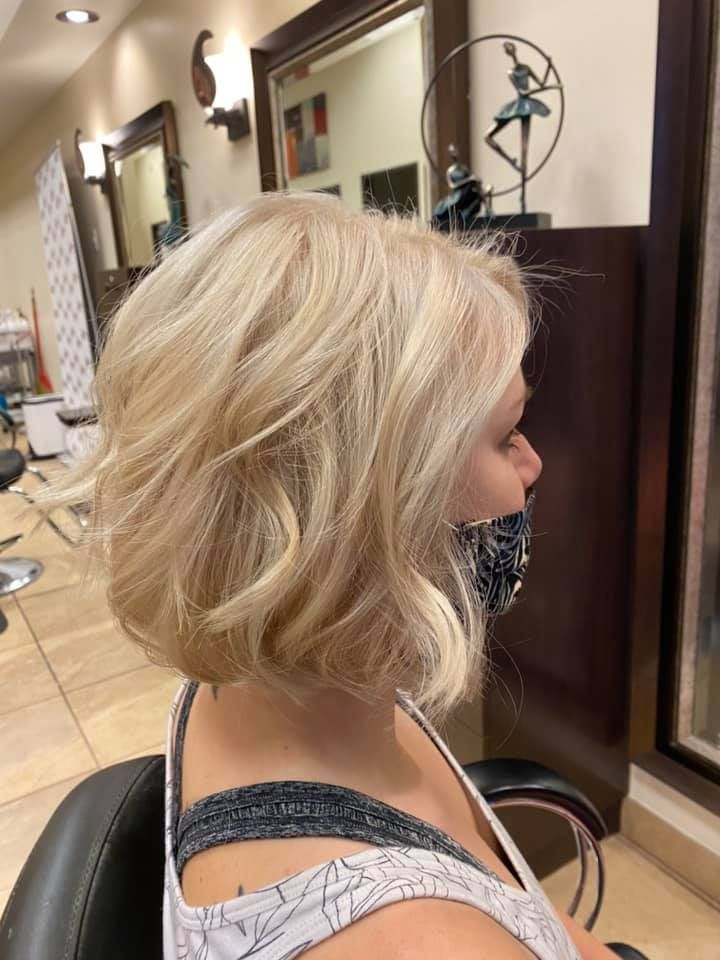 blond soft curled bob haircut