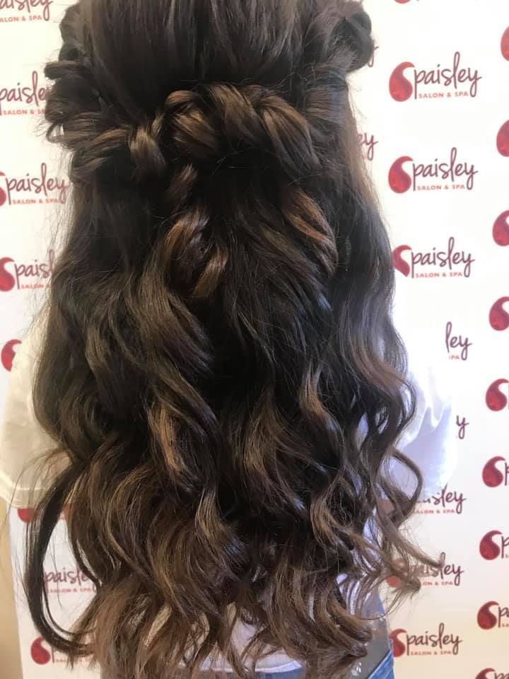 Curly brown hair updo