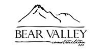 Logo for Bear Valley Construction featuring mountain range and company name.