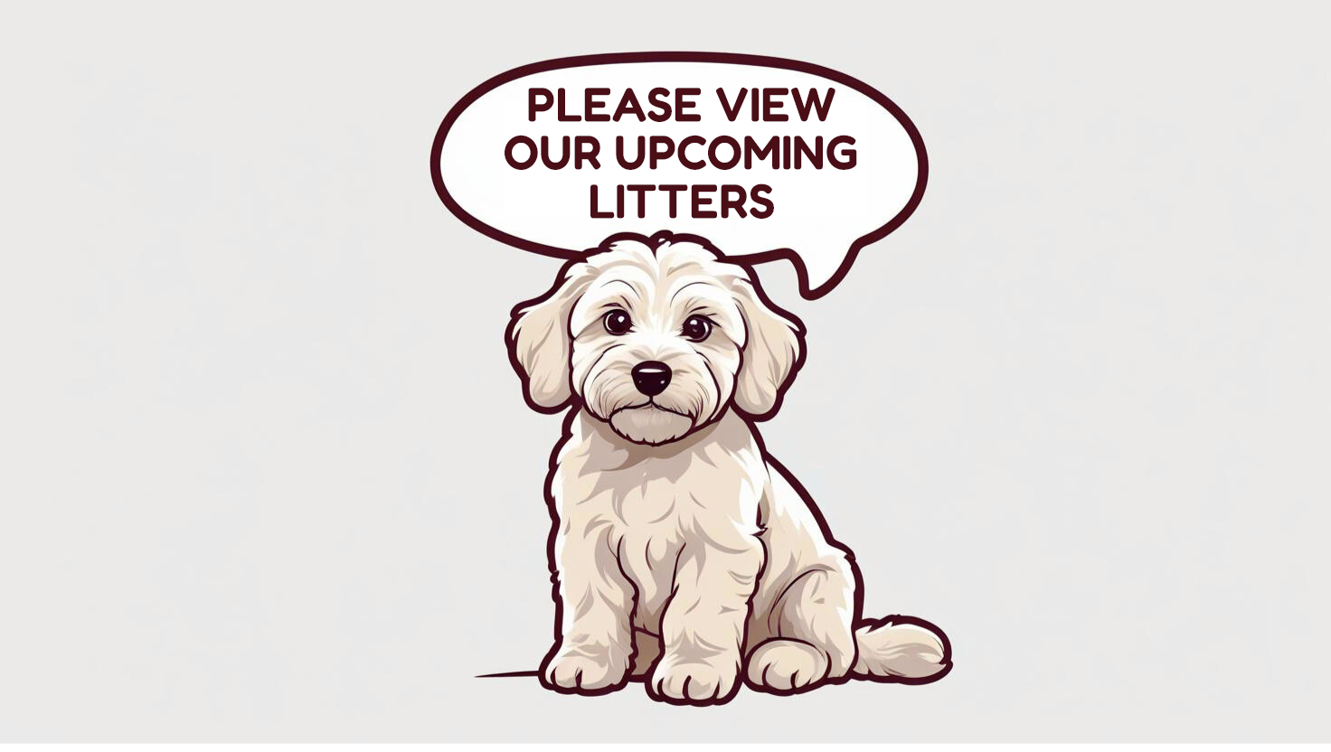 A dog with a speech bubble that says Check back soon.