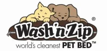 The logo for wash n zip world 's cleanest pet bed