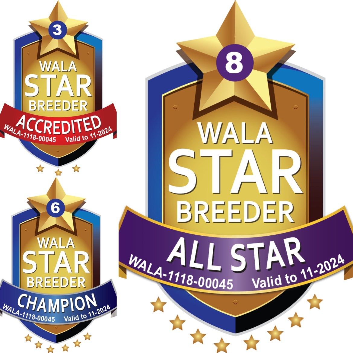 A logo that says Wala Star Breeder all star champion on it