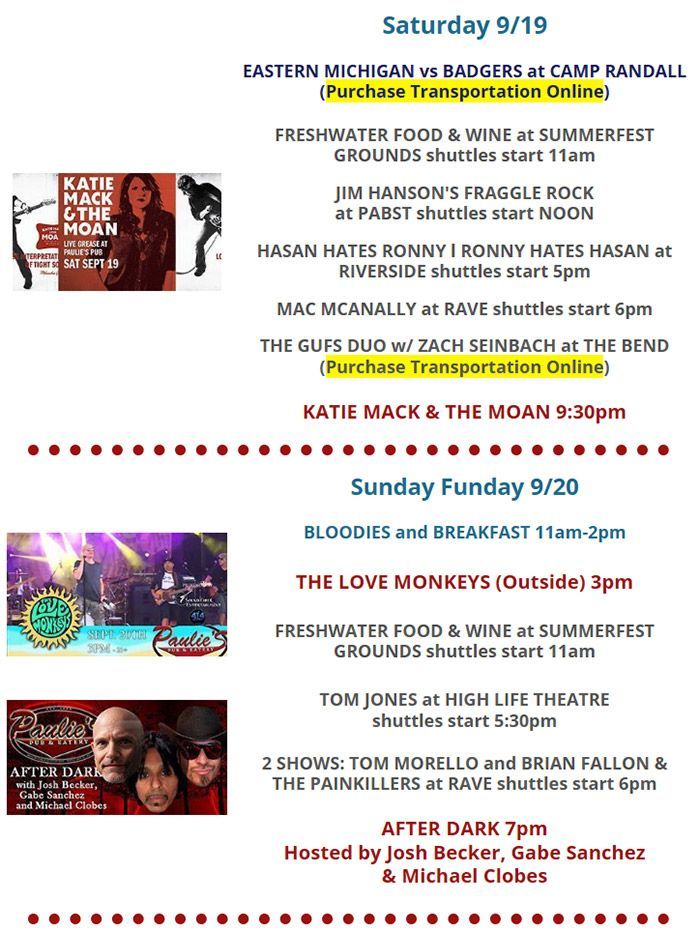 Event flyer for Sunday Funday 8/23 with basketball, radio, and shuttle schedule details