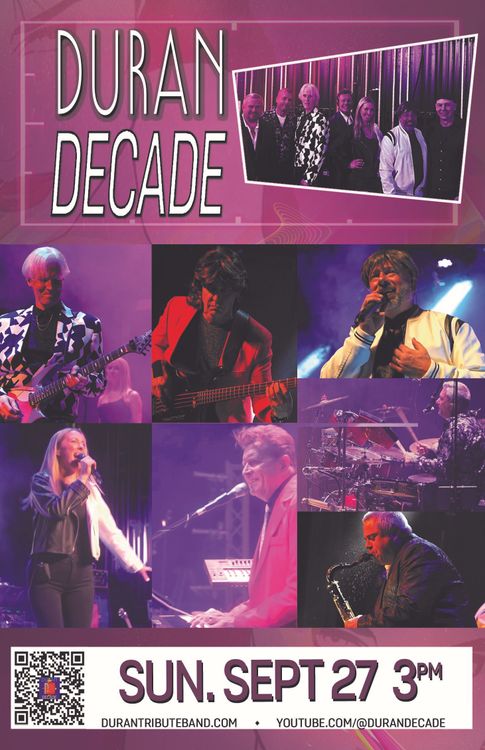 Duran Duran Decade concert poster with band photos and date: Sun, Sept 27, 3 PM.