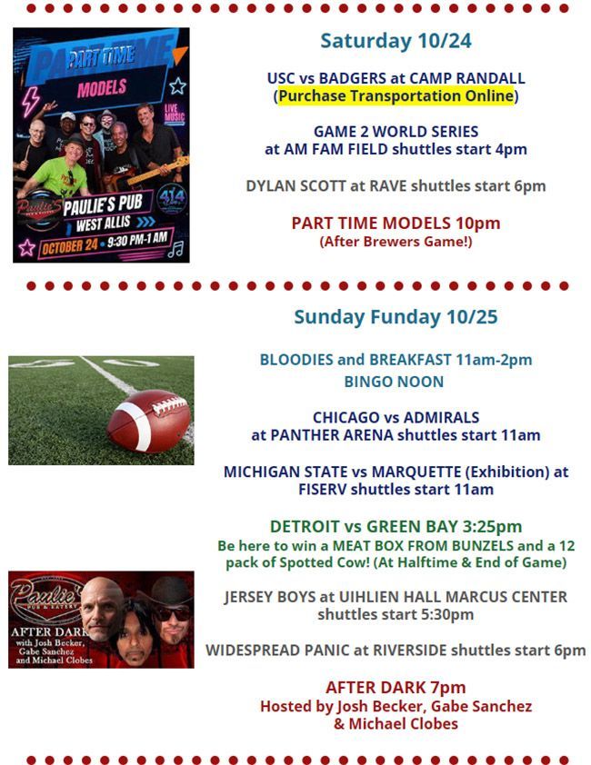 Football event schedule flyer with Saturday and Sunday game times and a football graphic