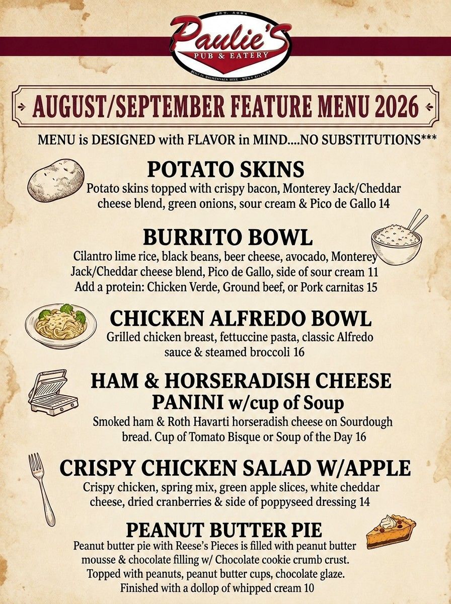August/September Feature Menu 2026