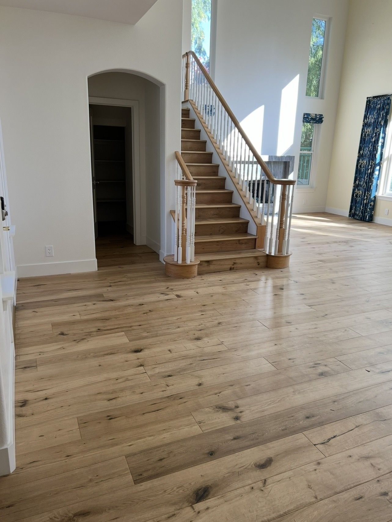 There is a staircase in the middle of the room.