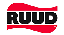RUUD logo in black and red, with a stylized red wave above the letters.
