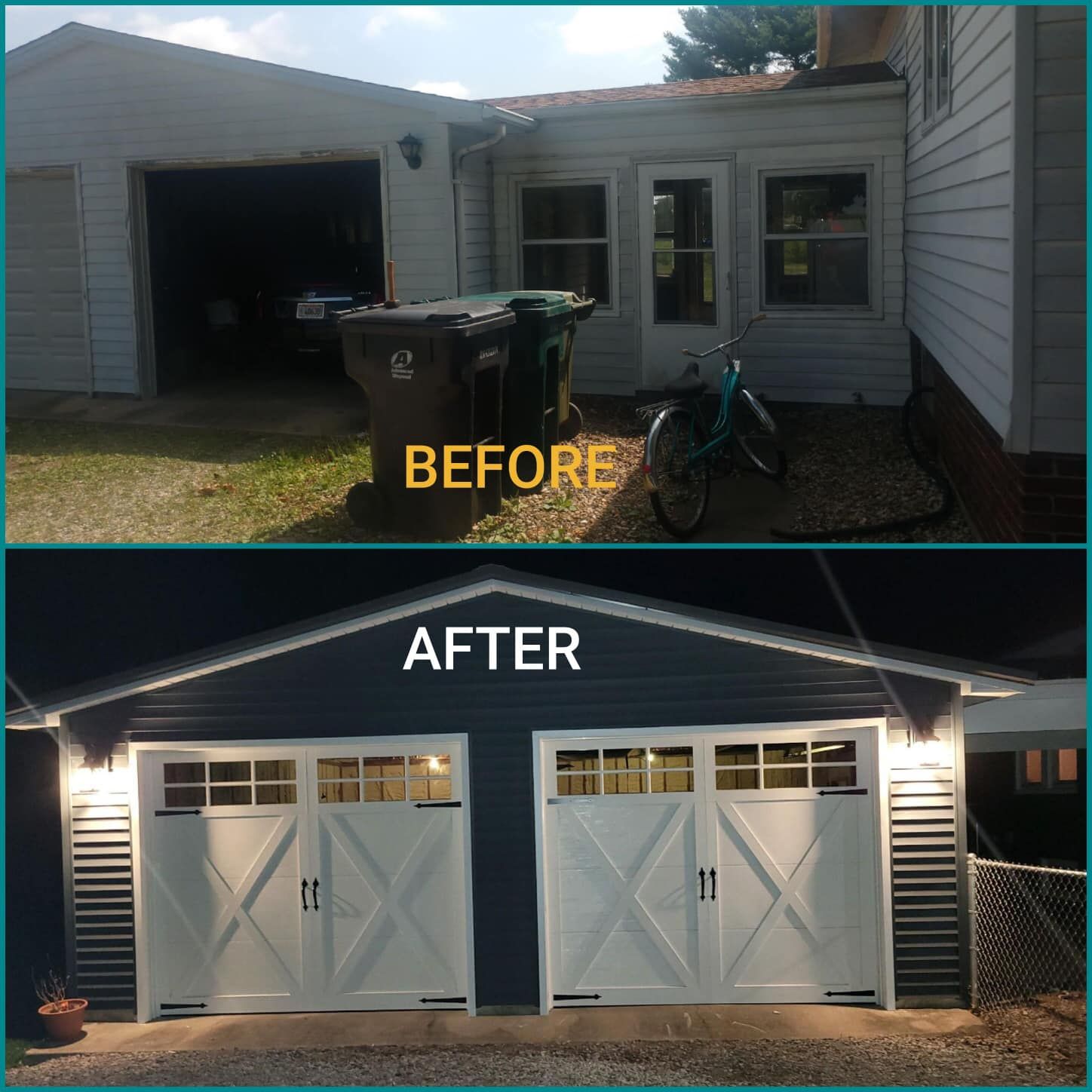 a before and after photo of a garage