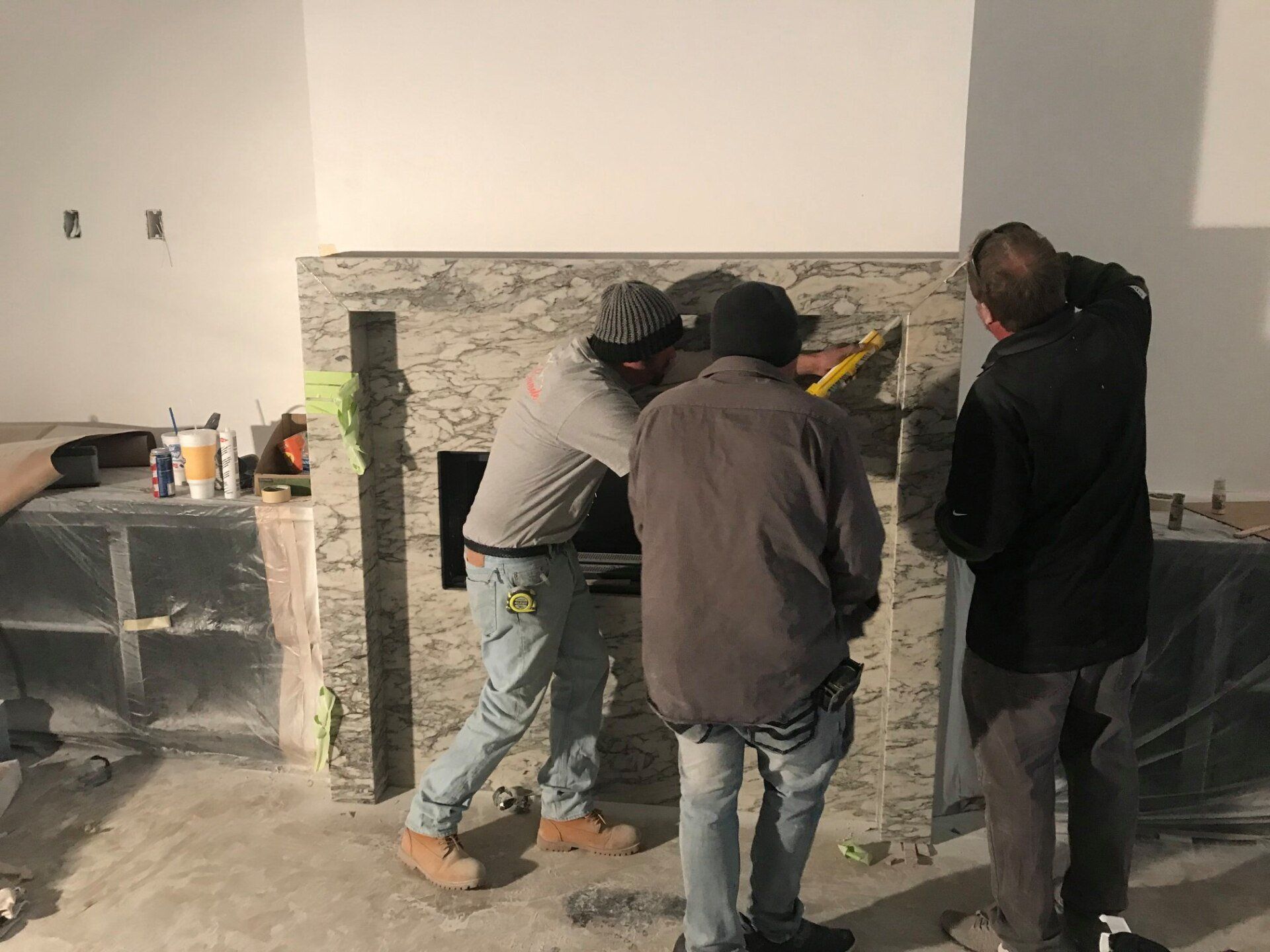 Granite fireplace installation