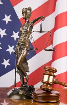 US flag with Law justice woman