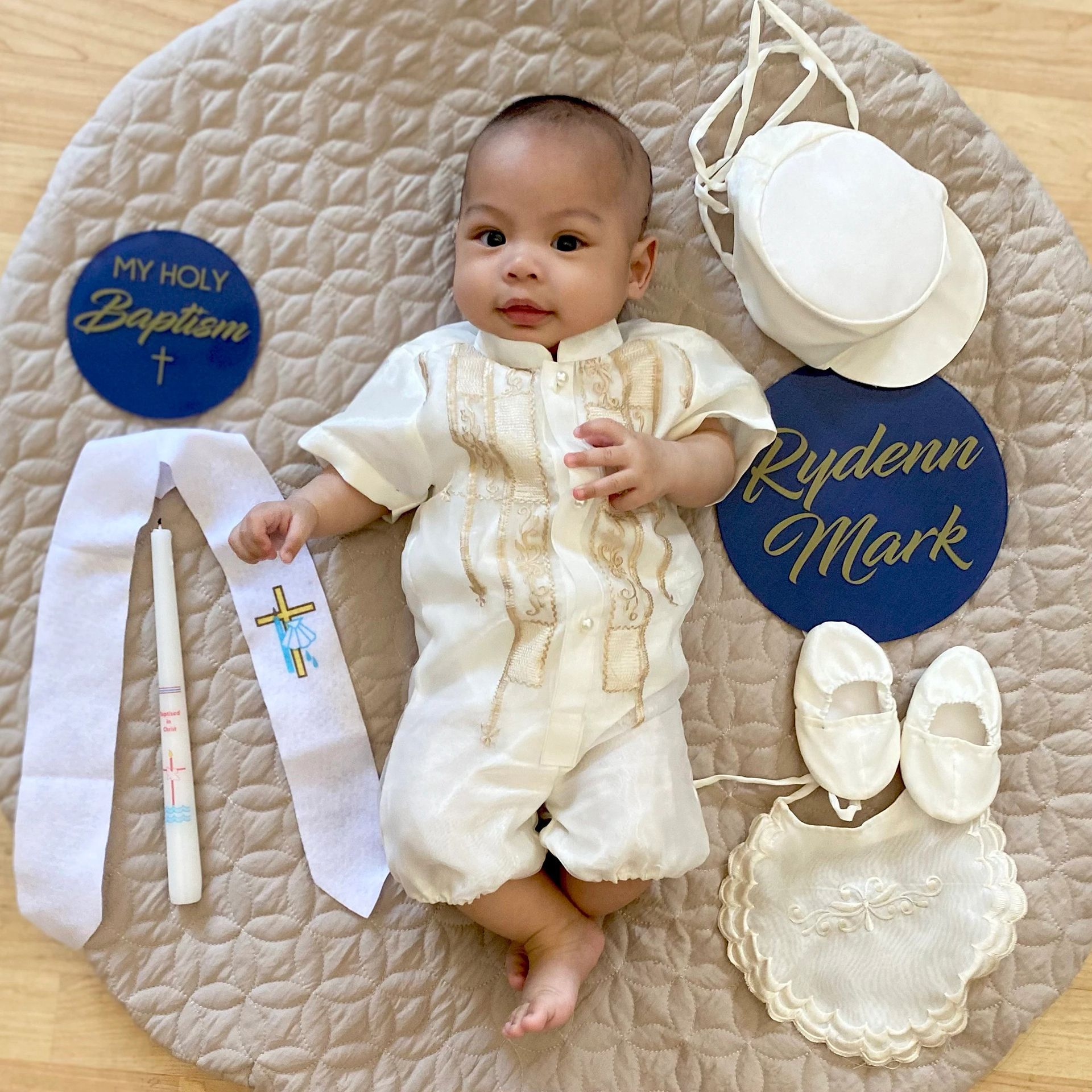 Baby wearing christening barong