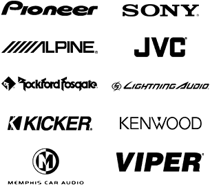 Sony , Pioneer, JVC, Lighting Audio, Kicker, Alpine, Rockford, Kenwood,  Memphis