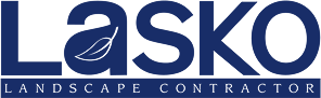 Lasko Landscape Contractor logo in blue text on a white background