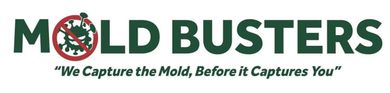 Mold Busters logo in green and black with a red crossed-out mold icon.