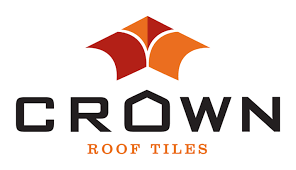The logo for crown roof tiles has a red and orange triangle on it.