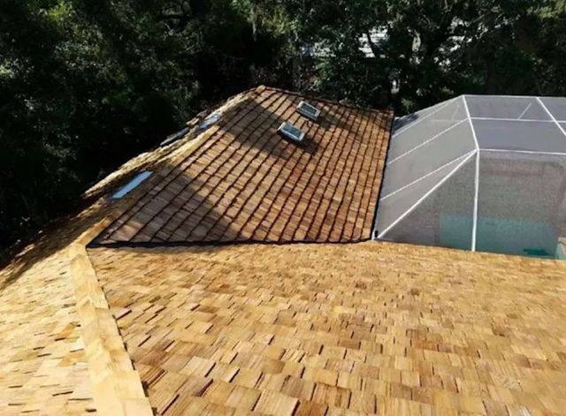 Cedar shake roof replacement by John Feeney Roofing in Sarasota, FL