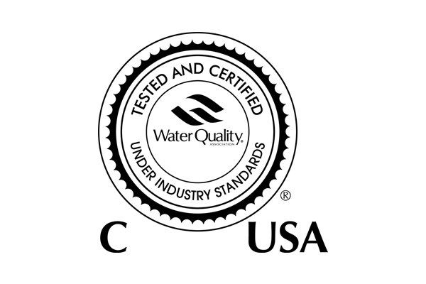 A black and white logo for water quality under industry standards