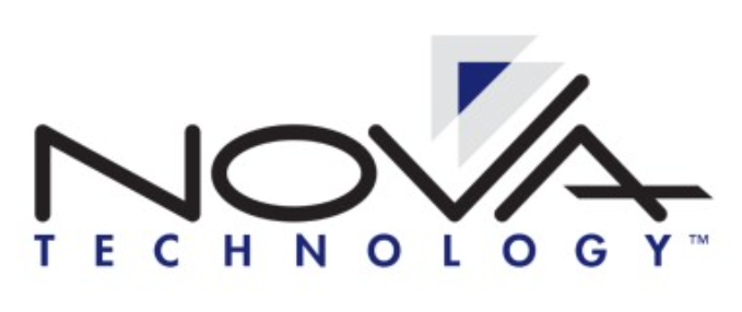 Nova Technology logo in black and blue with stylized text and geometric accents