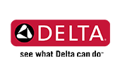 Delta logo with red rectangle and white text and graphic. Tagline: see what Delta can do.