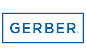 Gerber logo: Blue text GERBER inside a blue rectangular frame on a white background.
