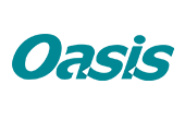 Oasis logo in teal, stylized text.