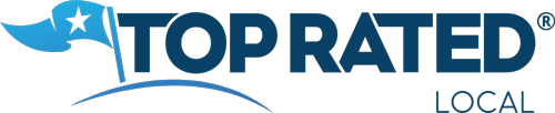 The Top Rated Local logo features a blue flag with a white star next to the dark blue text 