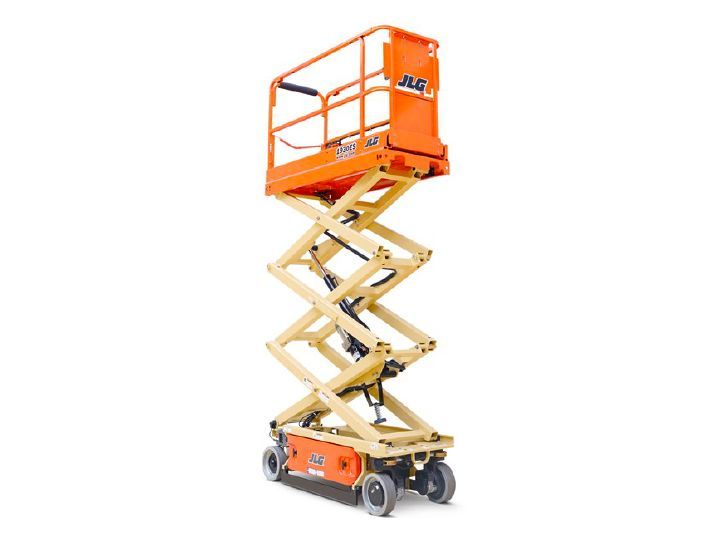A scissor lift is shown on a white background.