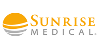 Sunrise Medical logo with orange sun icon and gray text