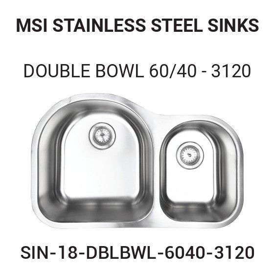 Stainless steel double bowl kitchen sink; 60/40 split design.