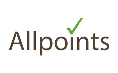 Allpoints logo with brown text and a green check mark over the