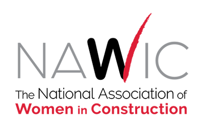 NAWIC logo: grey and black text with a red check mark, promoting The National Association of Women in Construction.