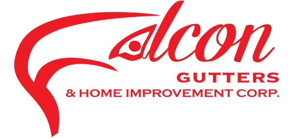 Red Falcon Gutters & Home Improvement Corp. logo in red on a white background