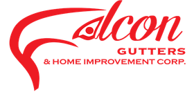 Red Falcon Gutters & Home Improvement Corp. logo in red on a white background