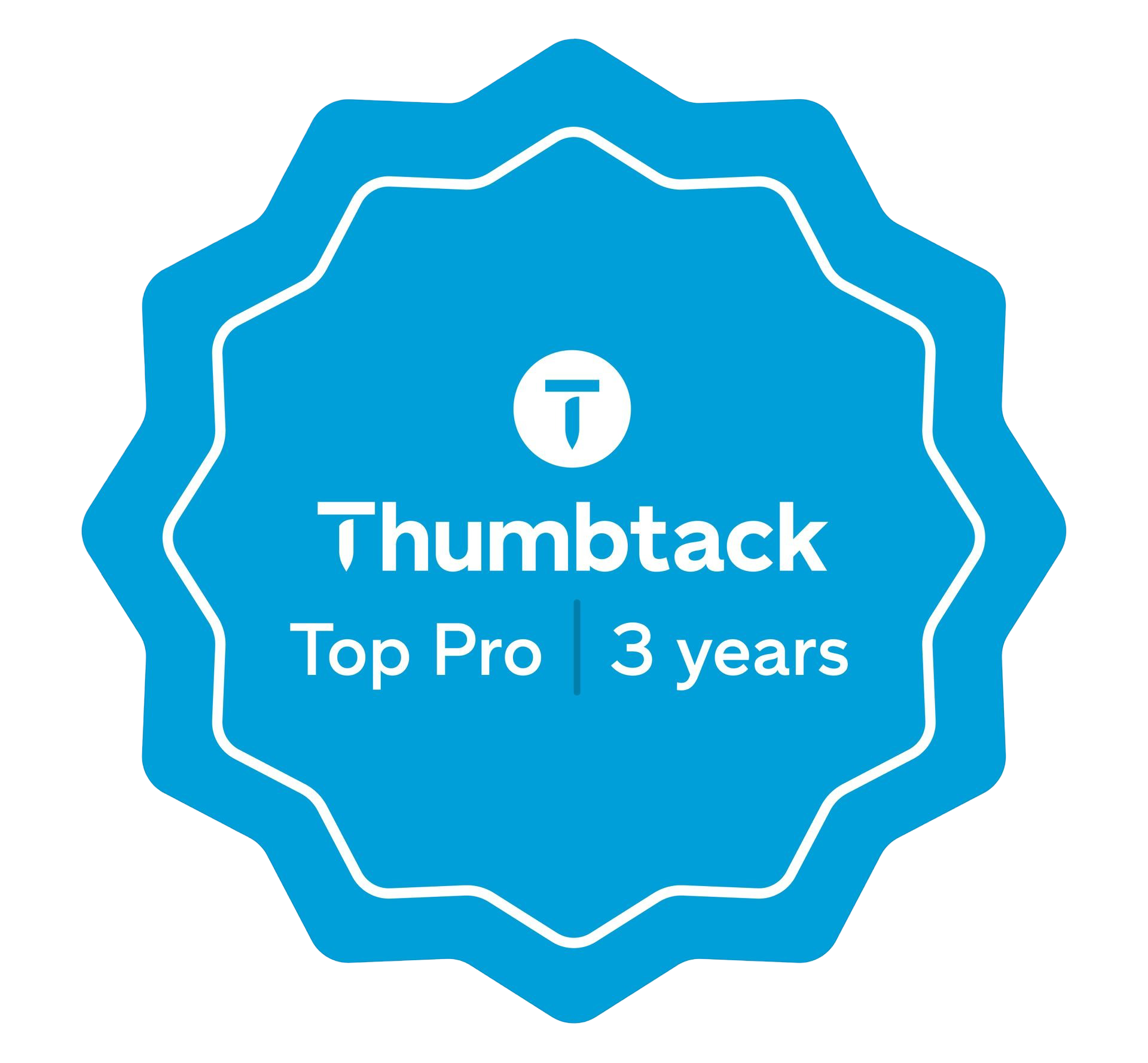 Thumbtack Top Pro badge in blue with white text, marked 3 years