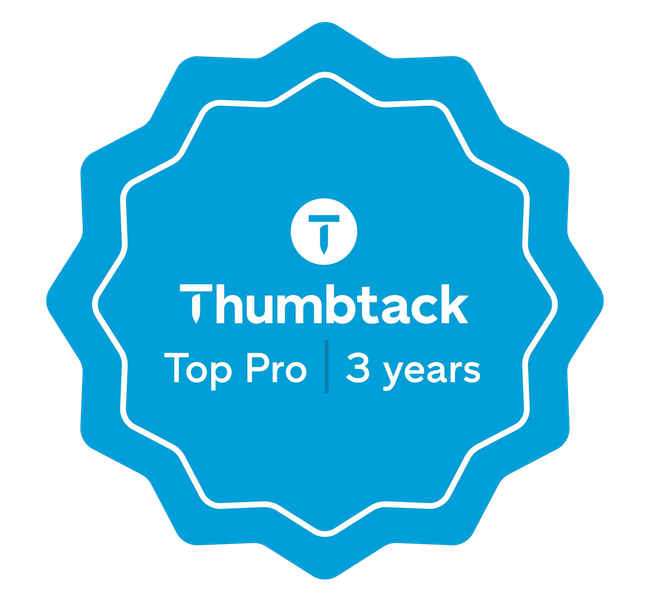 Thumbtack Top Pro badge in blue with white text, marked 3 years