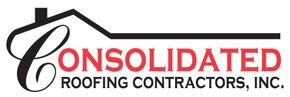 Consolidated Roofing Contractors, Inc. logo with red and black text and a stylized roof line