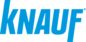 A blue knauf logo on a white background
