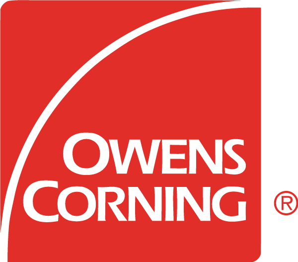 The owens corning logo is red and white