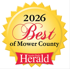 2026 Best of Mower County award badge with Austin Daily Herald logo on a gold seal